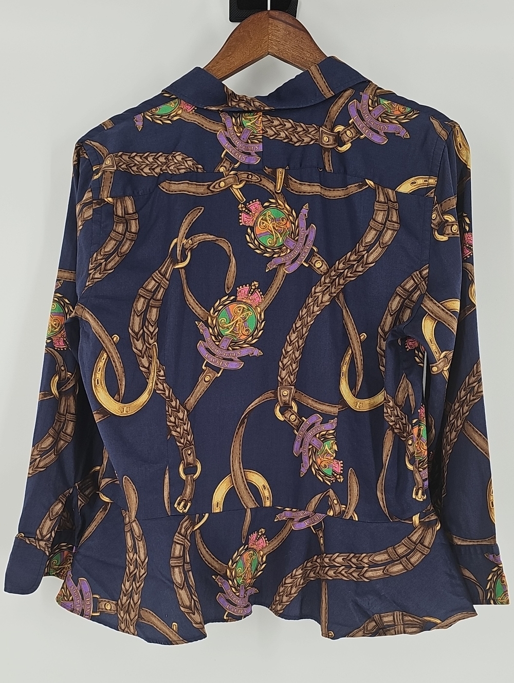 Ralph Lauren Navy Chain Print Button-Up Blouse - Picture 7 of 9